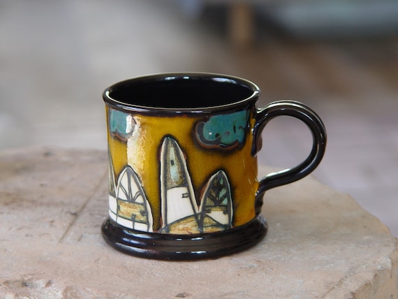 Handmade Old Buildings Mug - Danko Pottery Art | Colorful Ceramic Cup 7 oz | Unique Kitchen Decor Gift