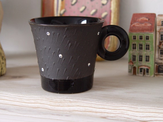 Hand-Painted Stoneware Coffee Cup - Unique Gift for Mom - Danko Pottery - Birthday, Valentine's, Mother's Day - Matte Black and White