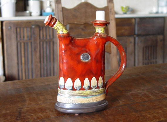 Hand-Painted Red Pottery Pitcher - Decorative Ceramic Teapot - Colorful Christmas Gift - 550ml - 18 oz Capacity