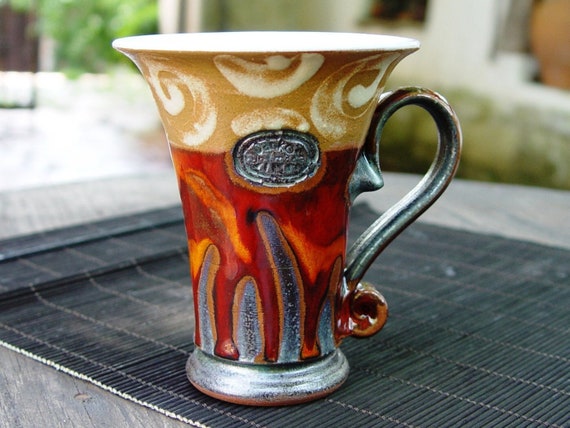 Handcrafted Fiery Mug - Colorful Ceramics and Pottery Coffee Cup, Unique Handmade Gift, Red Tea Mug, Matte and Glossy Finish, Two Sizes