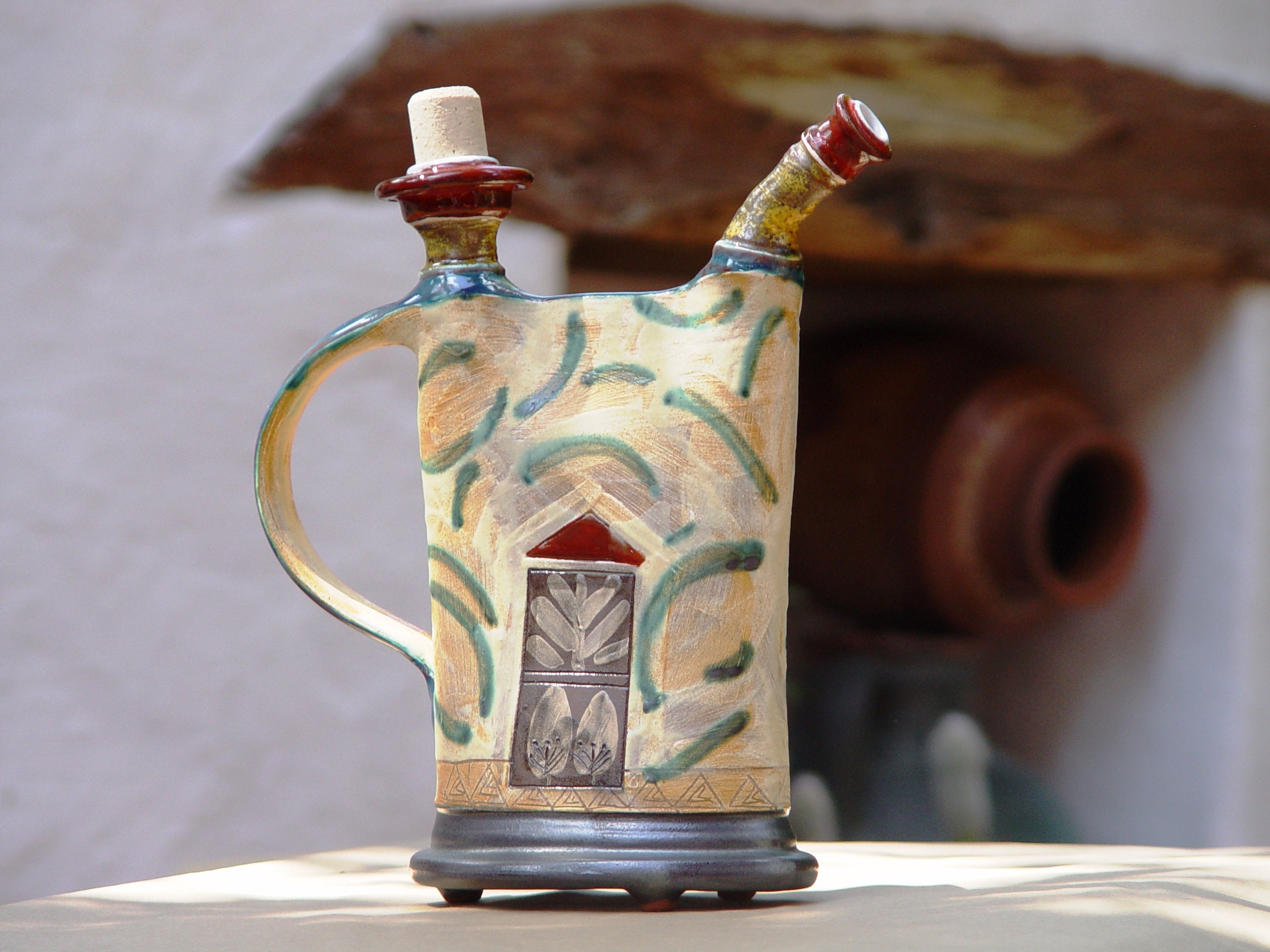 Clay Pitcher, Pottery Jug, Colorful Ceramic Bottle, Pottery Handmade, Decorative Teapot, Water