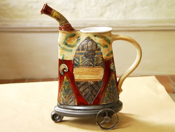 Christmas Gift Handmade Ceramic Pitcher with Iron Elements Pottery Home Decor, Ceramic Art, Wedding gift, Bridal Shower Housewarming Gift