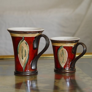 Handmade Red Ceramic Mug Folklore Motifs Unique Pottery Teacup Christmas Gift Danko Pottery image 1