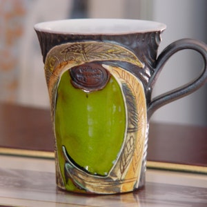 Green Pottery Mug - Colorful Handmade Coffee Mug -  Wheel Thrown Ceramic Tea Cup - Birthday Gift Teacup- Danko Pottery