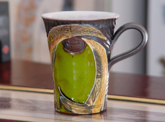 Green Pottery Mug - Colorful Handmade Coffee Mug -  Wheel Thrown Ceramic Tea Cup - Birthday Gift Teacup- Danko Pottery