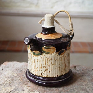 Pottery Bottle with Wicker Handle Ceramic Pitcher Wall image 3