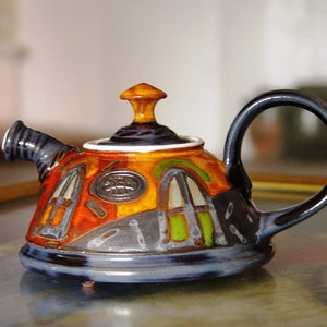 Cute Pottery Teapot Colorful Ceramic Kettle for One Artisan Clay Gift Wheel Thrown Pottery Home & Living Decor Christmas Present image 1