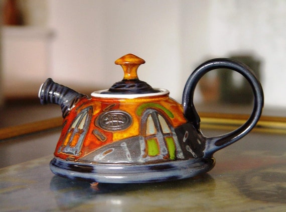 Cute Pottery Teapot - Colorful Ceramic Kettle for One - Artisan Clay Gift - Wheel Thrown Pottery - Home & Living Decor - Christmas Present