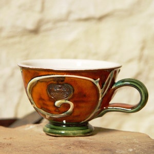 Handmade Orange - Green Pottery Mug, Coffee Mug, Tea Lovers Mug, Teacup, Ceramic Mug, Danko Pottery, Wheel Thrown Mug, Xmas gift