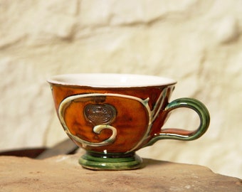 Handmade Orange - Green Pottery Mug, Coffee Mug, Tea Lovers Mug, Teacup, Ceramic Mug, Danko Pottery, Wheel Thrown Mug, Xmas gift