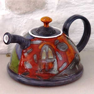 Colorful Handmade Ceramic Teapot Danko Pottery Unique Clay Tea Pot with Hand Painted Decoration Kitchen and Dining Gift image 1