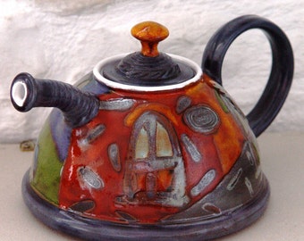 Colorful Handmade Ceramic Teapot - Danko Pottery - Unique Clay Tea Pot with Hand Painted Decoration - Kitchen and Dining Gift