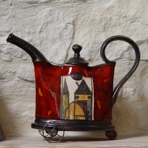 Handmade Ceramic Teapot with Iron Elements - Unique Home Decor and Gift Idea - Pottery Pitcher for Christmas, Anniversary, and More!