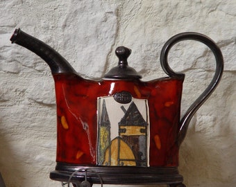 Handmade Ceramic Teapot with Iron Elements - Unique Home Decor and Gift Idea - Pottery Pitcher for Christmas, Anniversary, and More!