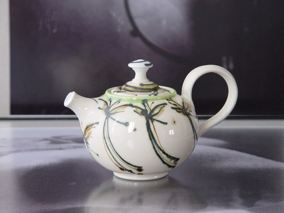 Elegant Stoneware Teapot - Handmade Wedding Gift - Artistic Ceramic Tea Kettle - White and Green Clay Pot with Floral Decor