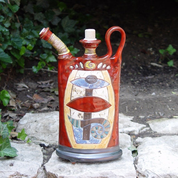 Handmade Red and Blue Pottery Pitcher - Colorful Ceramic Jug - Decorative Clay Teapot - Unique Home Decor