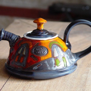 Cute Pottery Teapot Colorful Ceramic Kettle for One Artisan Clay Gift Wheel Thrown Pottery Home & Living Decor Christmas Present image 5