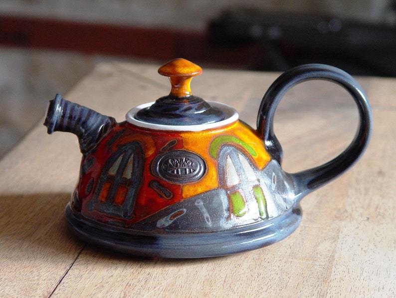 Cute Pottery Teapot Colorful Ceramic Kettle for One Artisan Clay Gift Wheel Thrown Pottery Home & Living Decor Christmas Present image 5