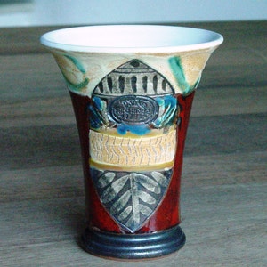 Handmade Ceramic Mug for Cold Drinks - Red, Green, Beige Pottery Goblet - Unique Wine Glass - Christmas Gift - Wheel Thrown, Arts and Crafts