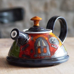 Cute Pottery Teapot Colorful Ceramic Kettle for One Artisan Clay Gift Wheel Thrown Pottery Home & Living Decor Christmas Present image 7