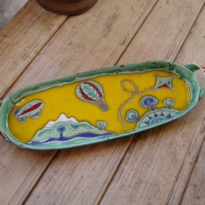 Handmade Ceramic Platter in Bright Colors Handbuilt Pottery Tray Colorful Decoration Home Decor Ceramic Art Unique Pottery image 3