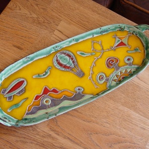 Handmade Ceramic Platter in Bright Colors Handbuilt Pottery Tray Colorful Home Decor Stoneware Ceramic Art Unique Atistic Pottery image 7