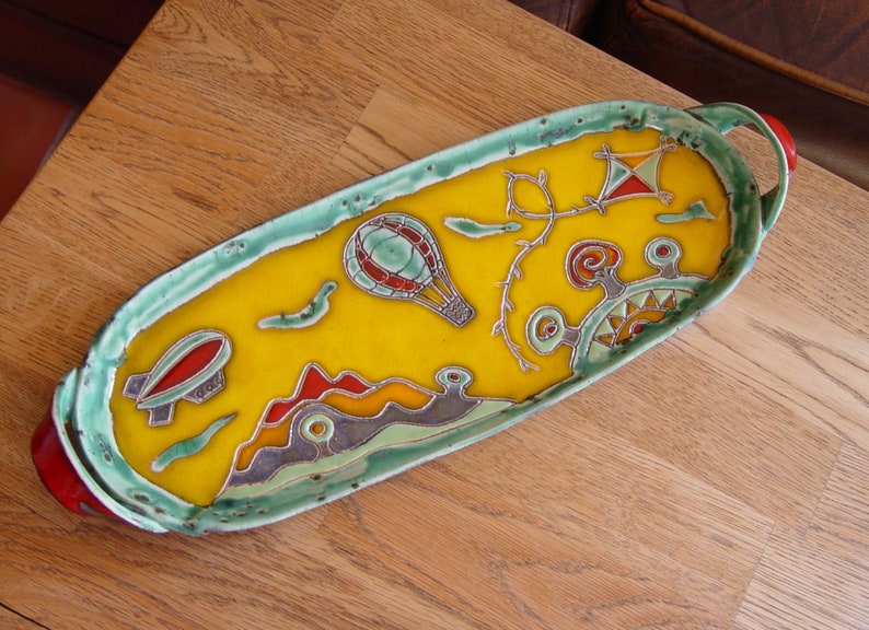 Handmade Ceramic Platter in Bright Colors Handbuilt Pottery Tray Colorful Home Decor Stoneware Ceramic Art Unique Atistic Pottery image 7