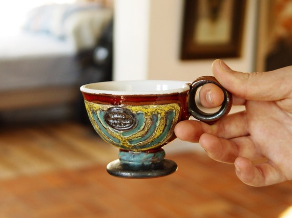 Handmade Red Pottery Cup - Christmas Gift - Espresso & Tea - Danko Ceramics - Unique Clay Mug - Kitchen Decor - European Craftsmanship