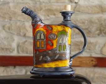 Hand-Painted Ceramic Water Pitcher, Wheel-Thrown Pottery Jug - 500ml/16.7 oz - Bulgarian Artisan Craft