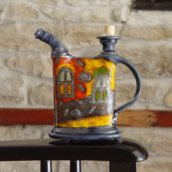 Hand-Painted Ceramic Water Pitcher, Wheel-Thrown Pottery Jug - 500ml/16.7 oz - Bulgarian Artisan Craft