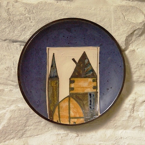 Hand Painted Blue Ceramic Wall Plate - Kitchen Decor - Wheel Thrown Pottery - Unique Mantle & Fireplace Decoration - 3 Sizes Available