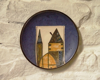 Hand Painted Blue Ceramic Wall Plate - Kitchen Decor - Wheel Thrown Pottery - Unique Mantle & Fireplace Decoration - 3 Sizes Available