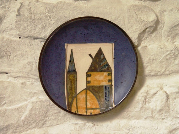 Hand Painted Blue Ceramic Wall Plate - Kitchen Decor - Wheel Thrown Pottery - Unique Mantle & Fireplace Decoration - 3 Sizes Available