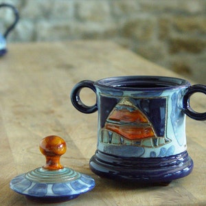 Ceramic Sugar Bowl with Lid, Pottery Sugar Bowl. Handmade Clay Sugar Bowl, Sugar Box, Sugar Keeper, Blue and Orange Sugar Bowl image 3