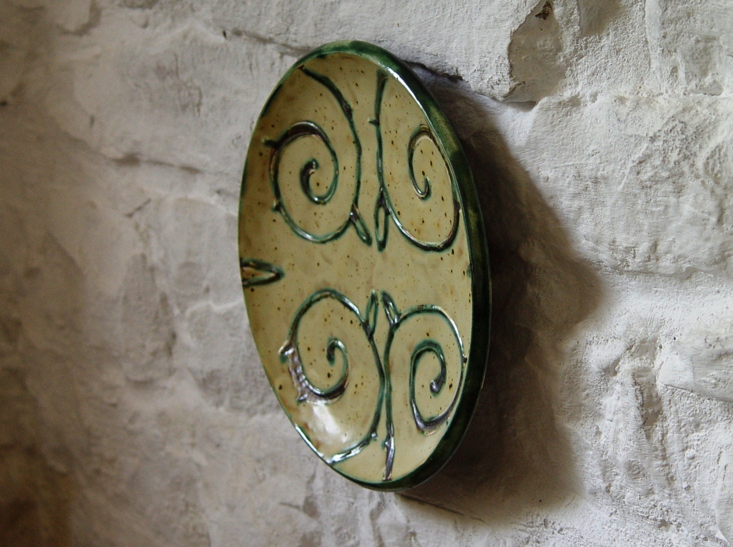 Earthen Wall Hanging Plate, Ceramic Wall Decor, Wheel Thrown Pottery Plate with Floral
