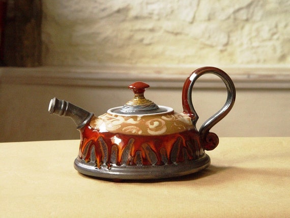 Hand-Painted Red Ceramic Teapot - Danko Pottery, Christmas Gift, Artistic Pottery, Home Decor, Kitchen Tea Maker, Unique Clay Teapot