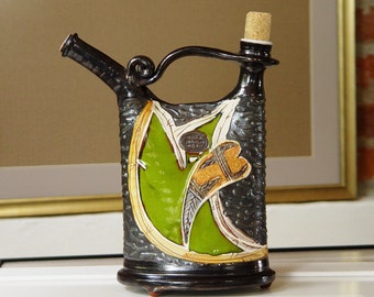 Green Decorative Ceramic Pitcher with Hand Painted Heart - Danko Pottery - Home Decor - 550ml/18.6 oz Capacity