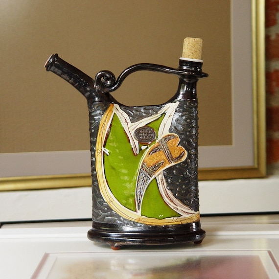 Green Decorative Ceramic Pitcher with Hand Painted Heart - Danko Pottery - Home Decor - 550ml/18.6 oz Capacity