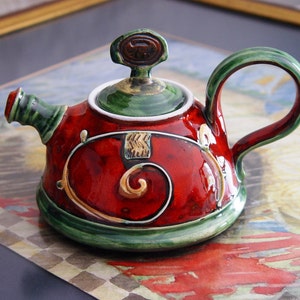 Handmade Ceramic Teapot for One Danko's Artistic Pottery Christmas Gift Small Clay Tea Pot Red, Green, White Colors 400ml Capacity image 4