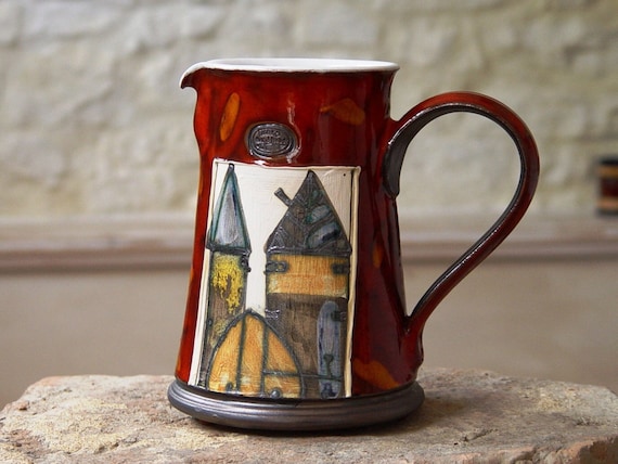 Unique Red Pottery Pitcher - Handmade Ceramic Jug for Water or Wine - Danko Pottery - Christmas Gift - Home & Living Decor