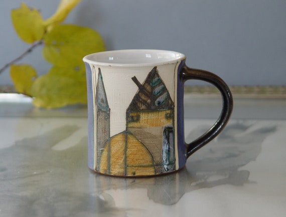 Artisan Pottery Coffee Mug - Hand-Painted Espresso Cup with Unique Design