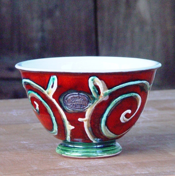 Handmade Pottery Bowl - Red-Green Cereal, Soup, Salad, Ice Cream - Wheel Thrown, Unique Gift