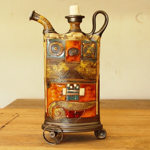 Ceramics and Pottery Decor, Teapot with Iron Elements, Rustic Home Decor, Kitchen Decor, Handmade Pottery, Danko