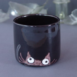 Funny Cat Tumbler Orange and Black Handmade Ceramic Goblet Spooky 12 oz Mug Cold Drinks Mug image 3