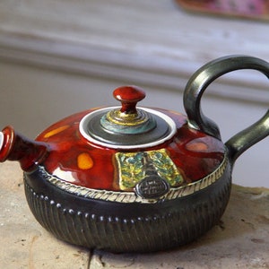 Christmas Gift - Handmade Earthenware Teapot in Bright Red Glaze - Fine Art Tea Pot  - Table Decor - Tea Lovers Gift -  Ceramic Teapot