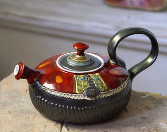 Mother's Day Gift - Handmade Earthenware Teapot in Bright Red Glaze - Fine Art Tea Pot  - Table Decor - Tea Lovers Gift -  Ceramic Teapot