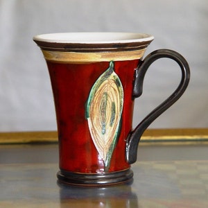 Handmade Red Ceramic Mug Folklore Motifs Unique Pottery Teacup Christmas Gift Danko Pottery image 6