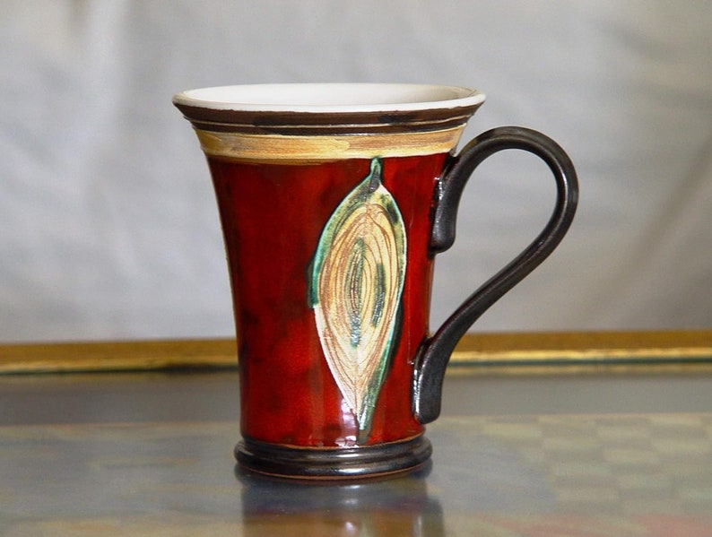 Handmade Red Ceramic Mug Folklore Motifs Unique Pottery Teacup Christmas Gift Danko Pottery image 6