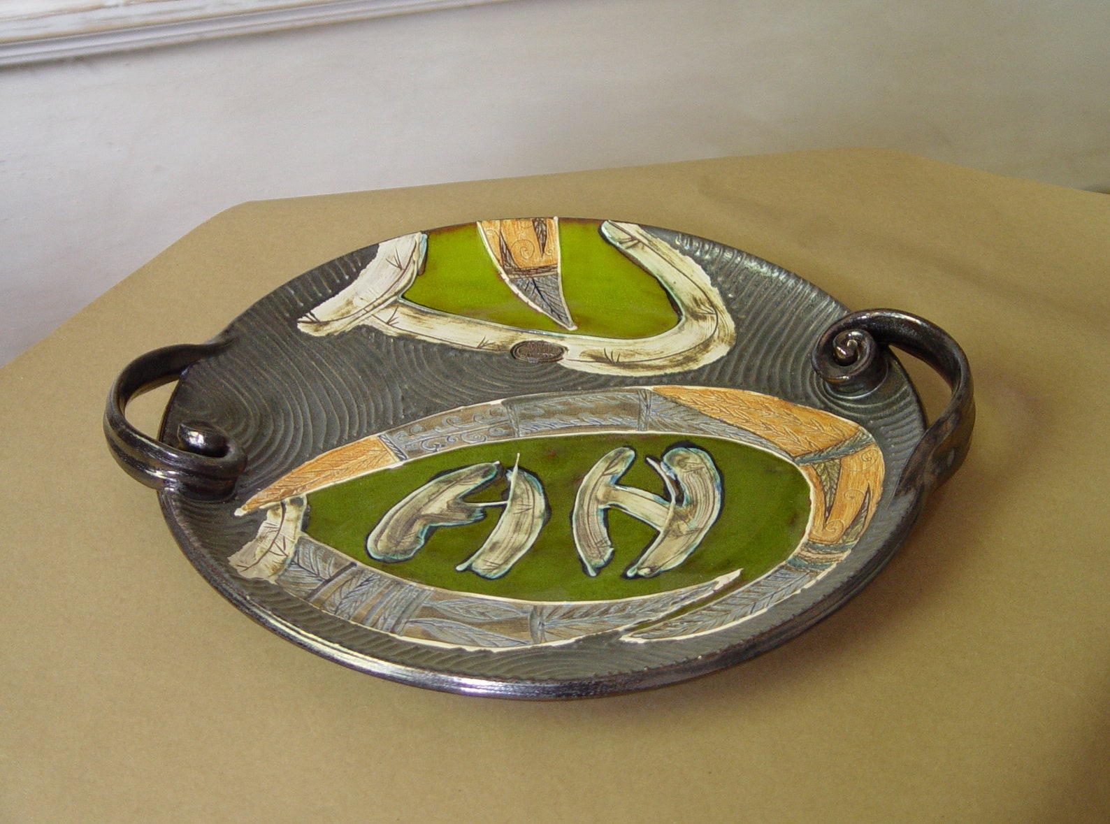 Handmade Green Ceramic Tray Pottery Serving Platter Wall Etsy