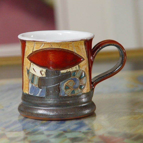 Cozy Christmas Gift: Red and Blue Handmade Pottery Espresso Cup